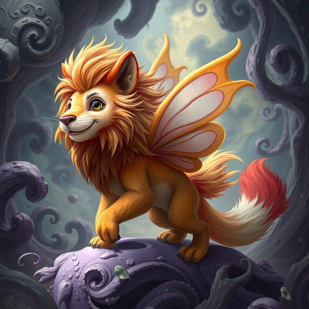 Whimsical Chimera Beast in Vibrant Dreamworld