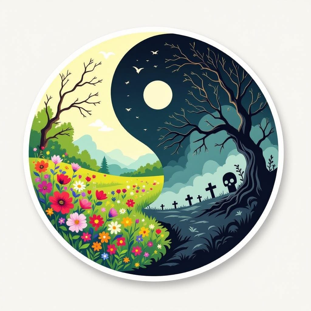 Yin Yang Sticker: Spring Life vs. Death Symbolism