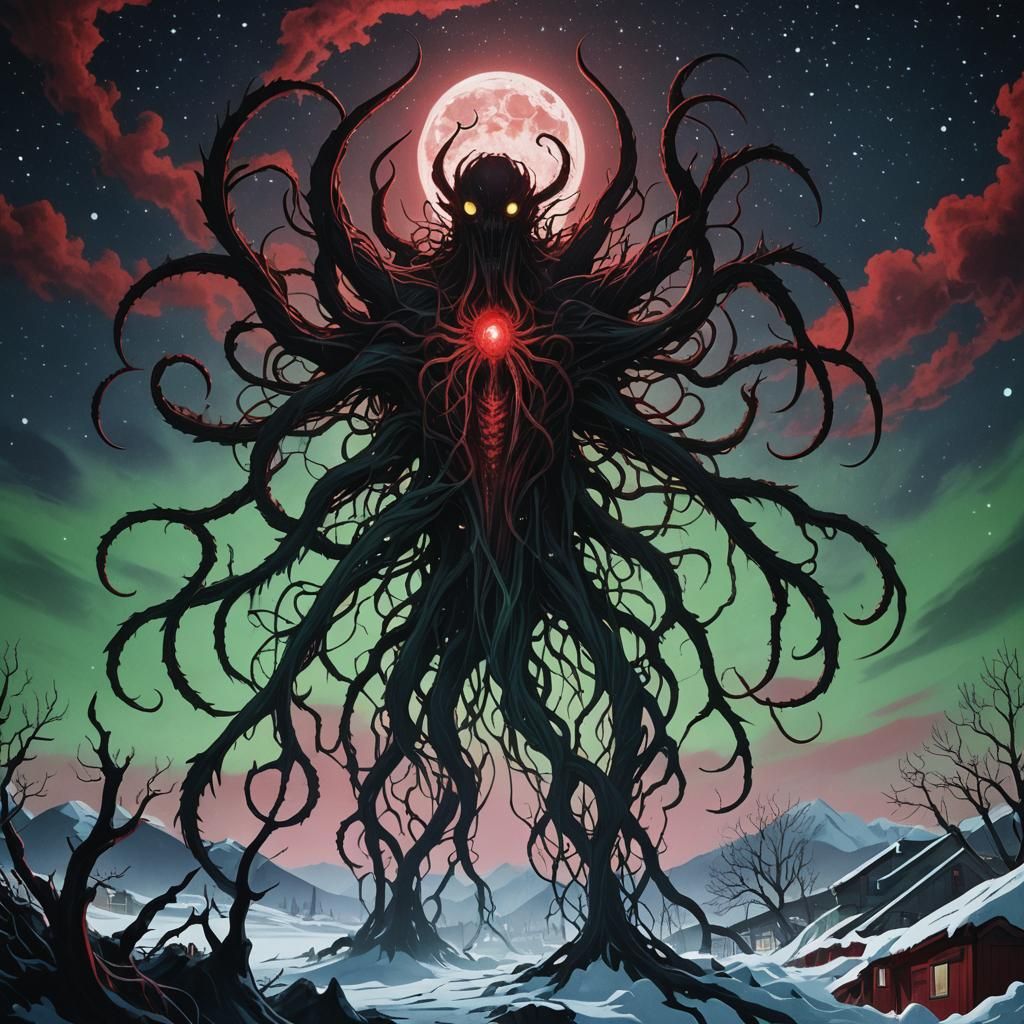 Eldritch Monster Silhouette in Junji Ito Style