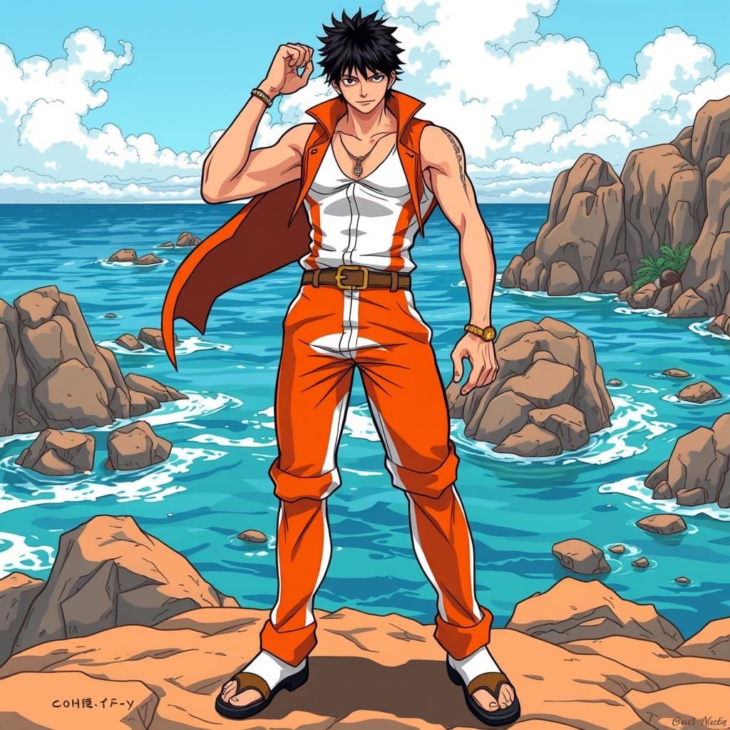 Ace from One Piece on Rocky Coastline