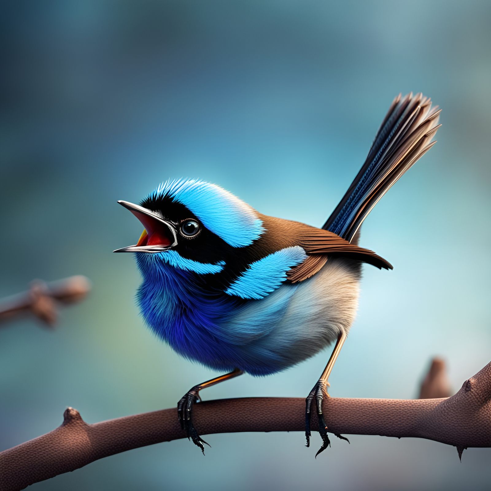 Colorful Wren Singing in the Winter Cold