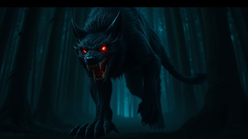 Menacing Creature in Dark Forest: Digital Matte Painting