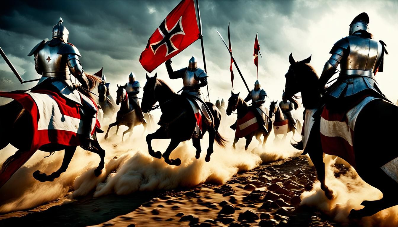 Templar Knights Battle Charge in a Cinematic Still