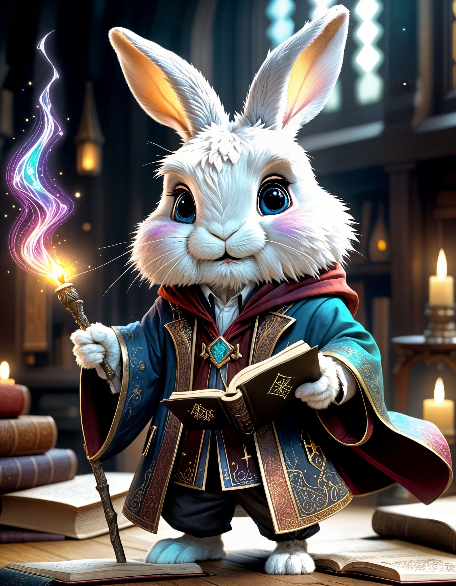 Adorable Rabbit Wizard with Spell Book