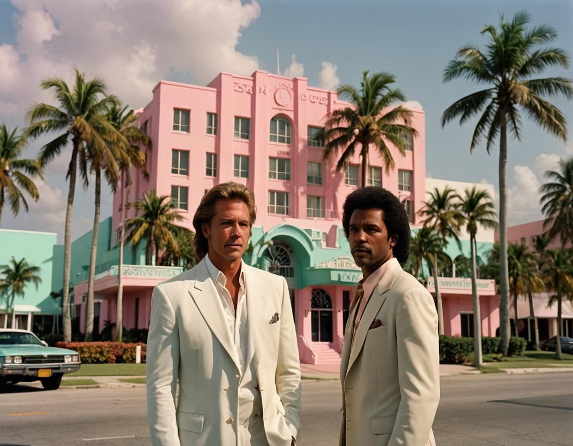 Miami Vice, 1985, Don Johnson and Philip Michael Thomas, Pal...