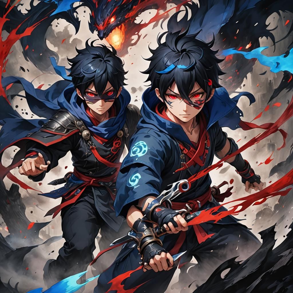 Anime Boy with Magic Eyes in Epic Battle