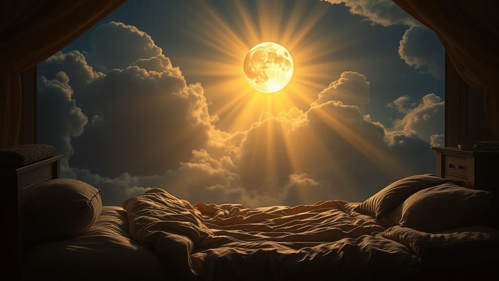 Fantasy Bedroom with Moon Lamp and Divine Light