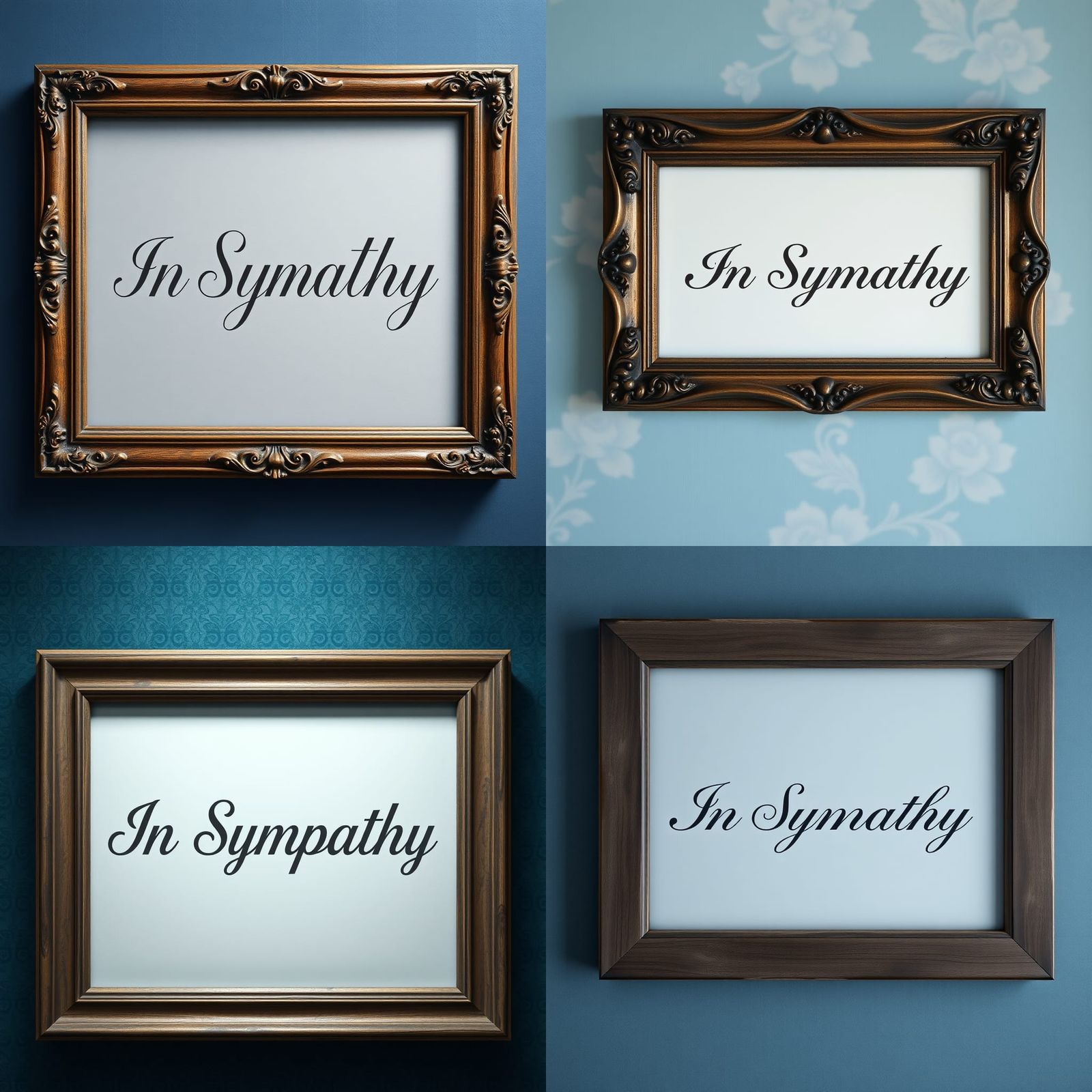 In Sympathy Message in Wooden Frame on Blue Wall