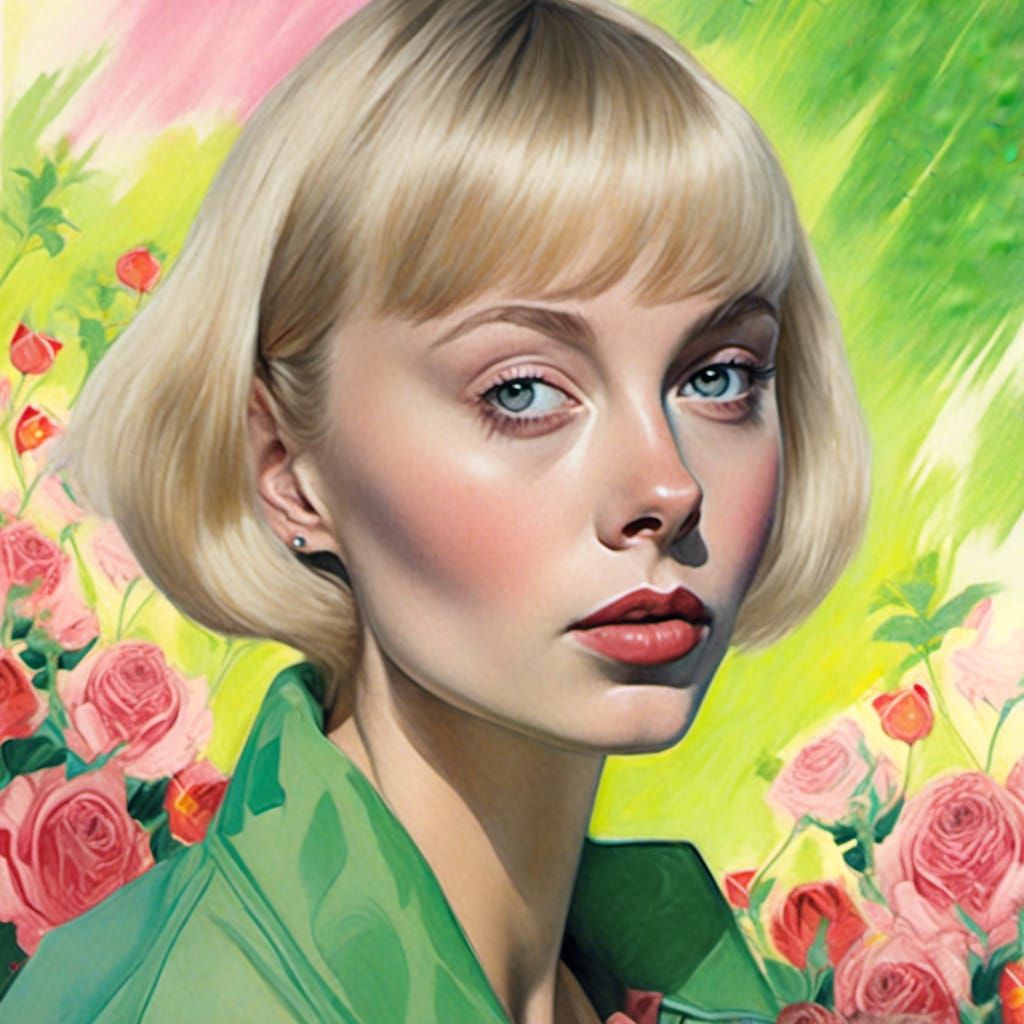 Glamorous 60s Woman Portrait in Art Nouveau Style