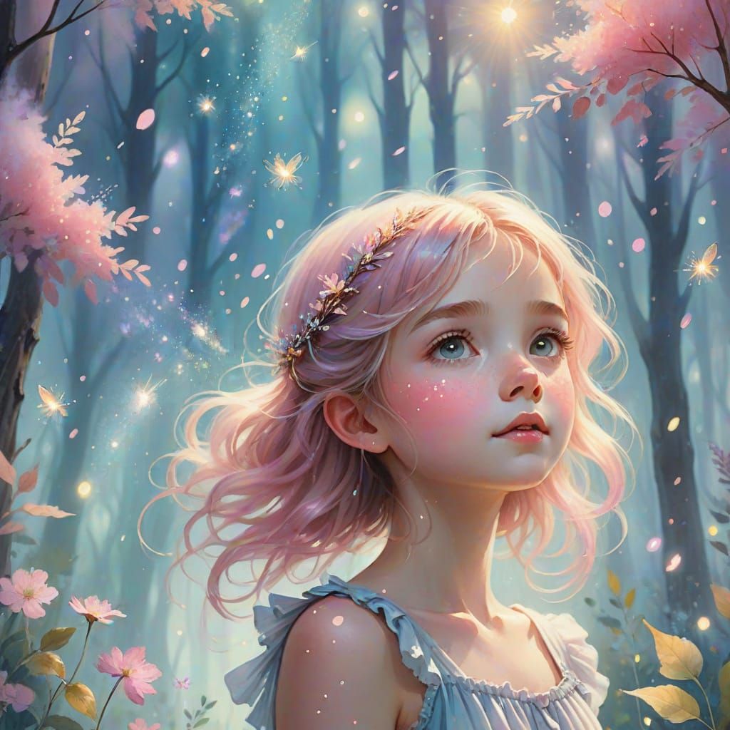 Whimsical Forest Fantasy with Pastel Hues and Sparkling Deta...