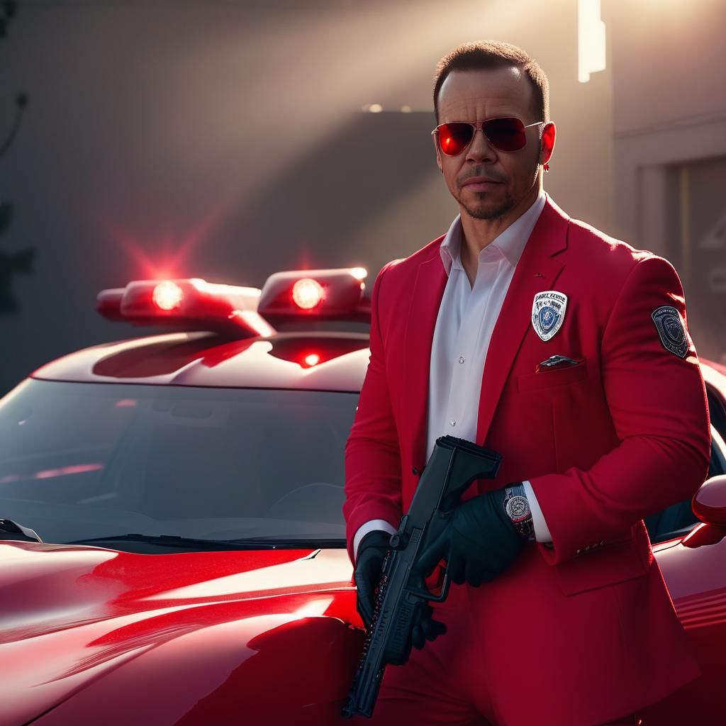 Detective in Red Suit with Viper, Cinematic Lighting