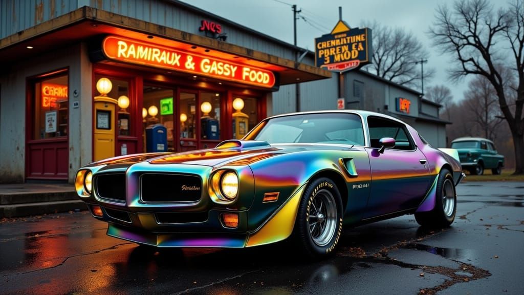 Vintage Americana Car Culture in Art Nouveau Style