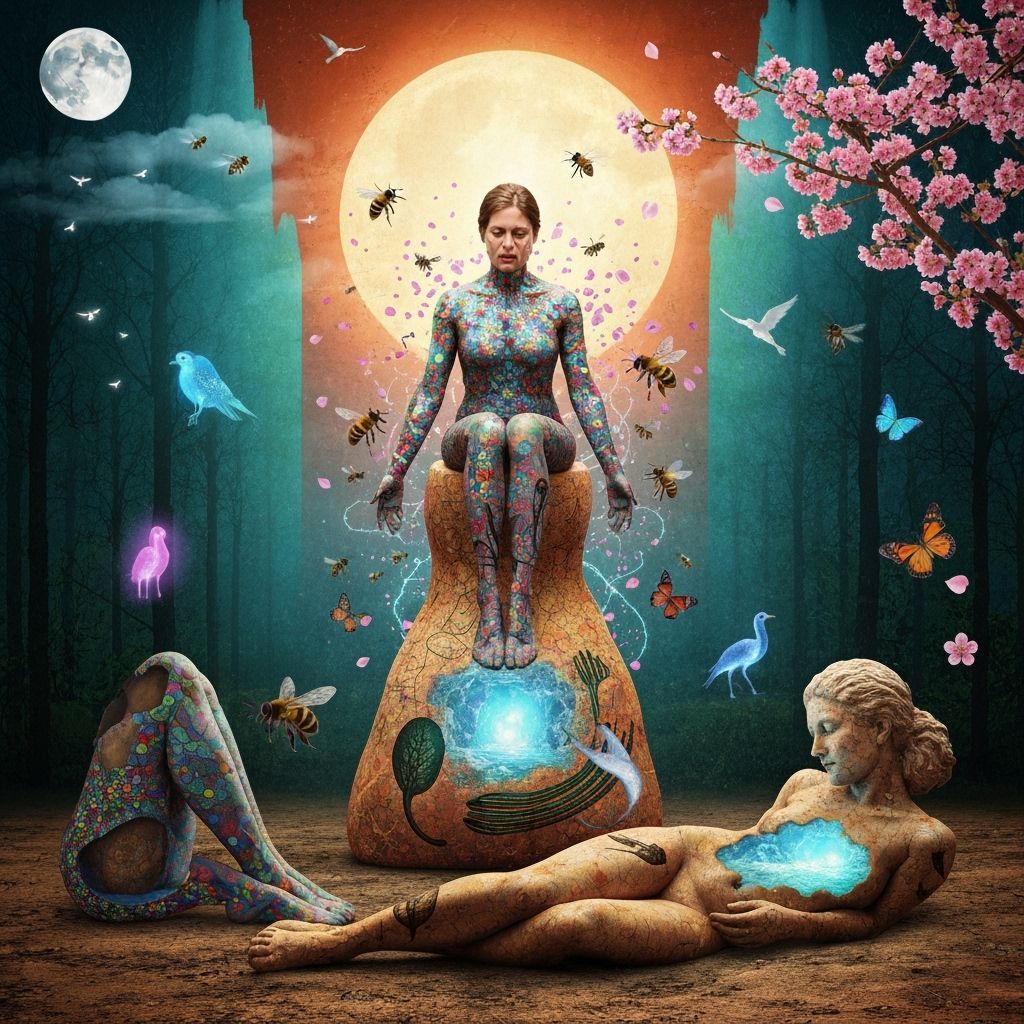 Female Sculptor in Surreal Bio-Art Masterpiece