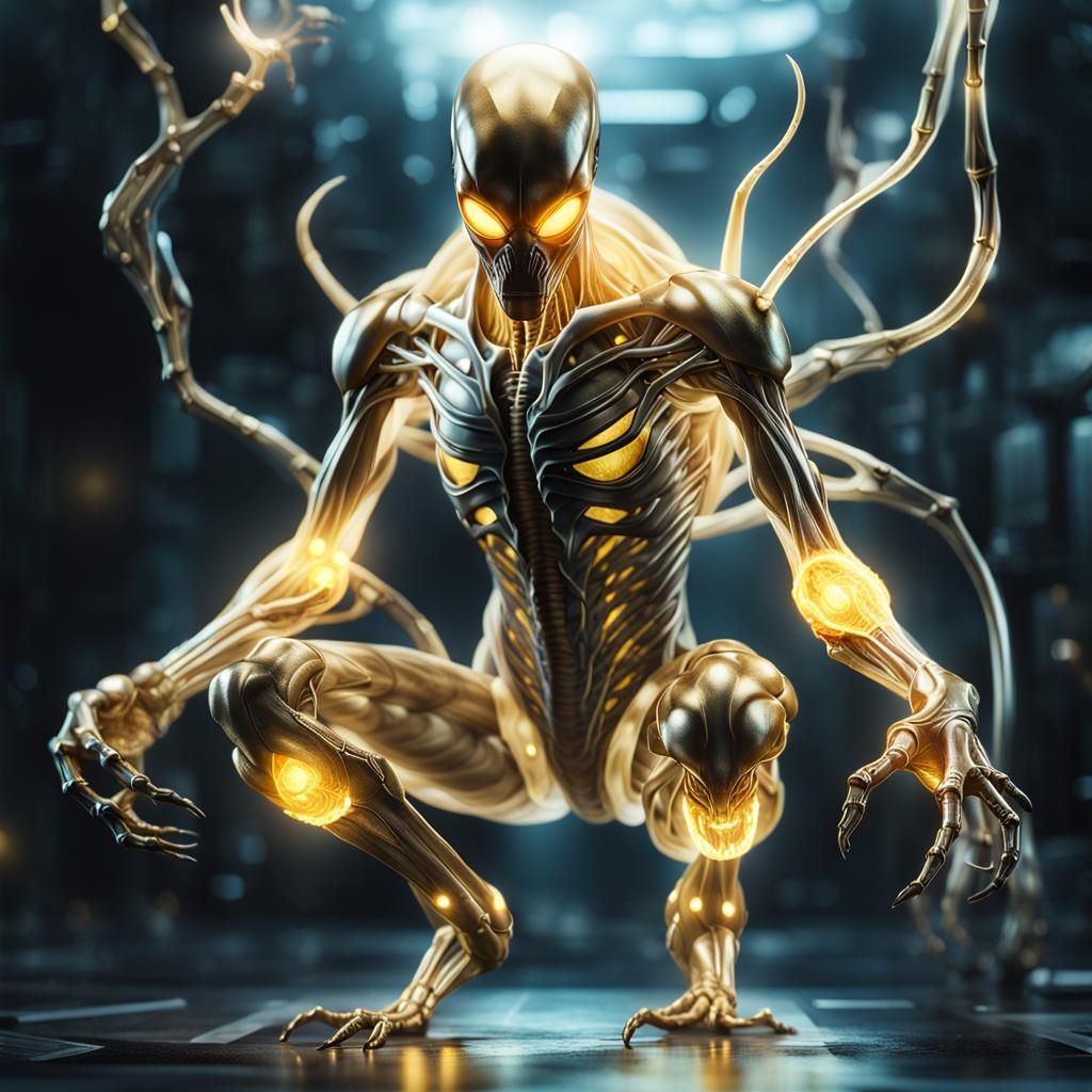 Translucent Alien Symbiote Machine Hybrid in 8K