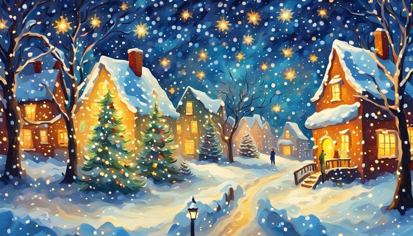 Christmas Village in Van Gogh Style