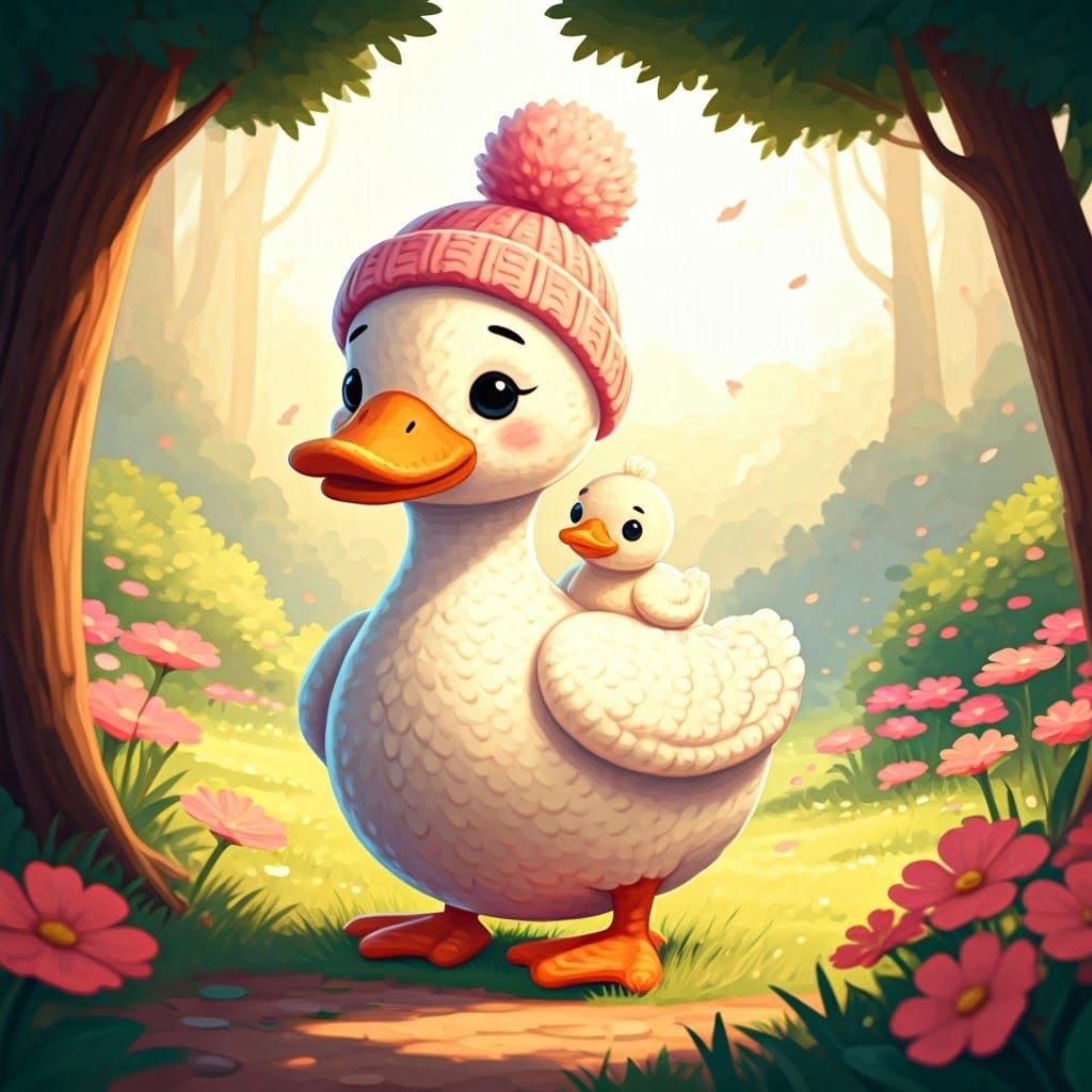 Mother and Baby Duck Amigurumi in Park