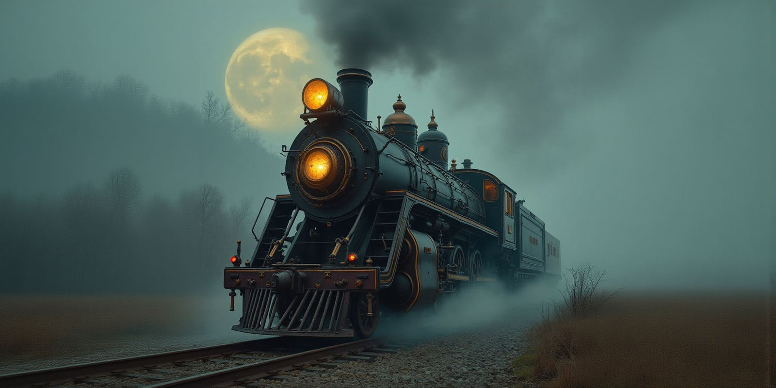 Victorian Steampunk Train in Dystopian Landscape