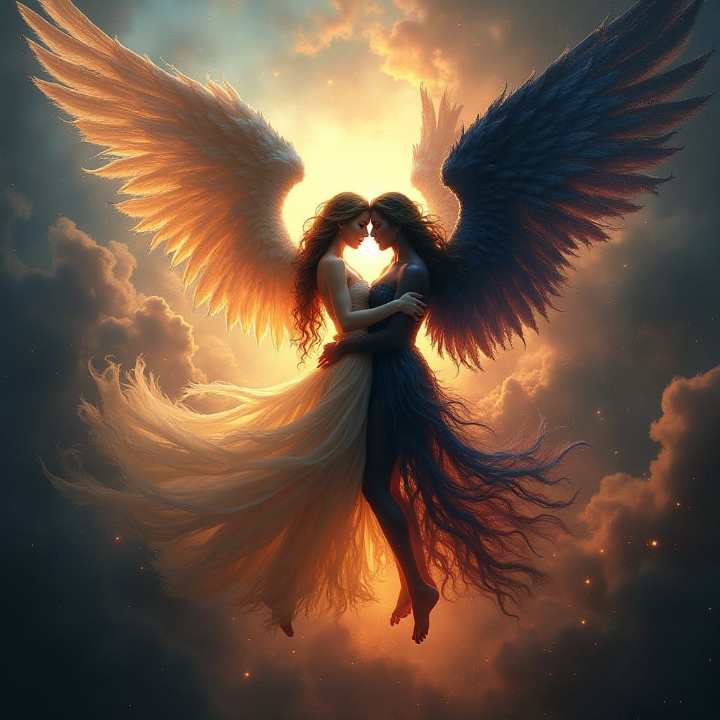 Archangel and Demon Dance of Light and Shadow