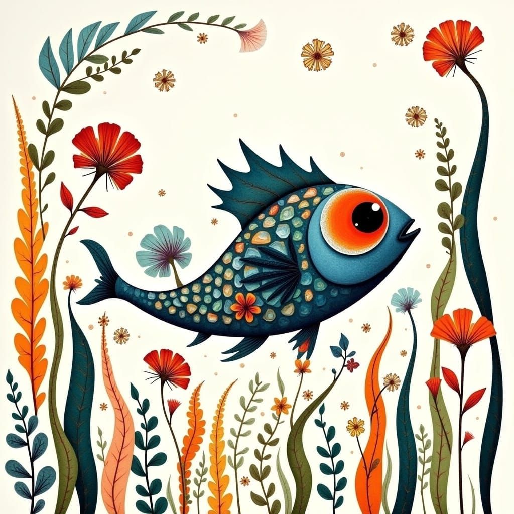 Big-Eyed Fish in Whimsical Underwater Scene