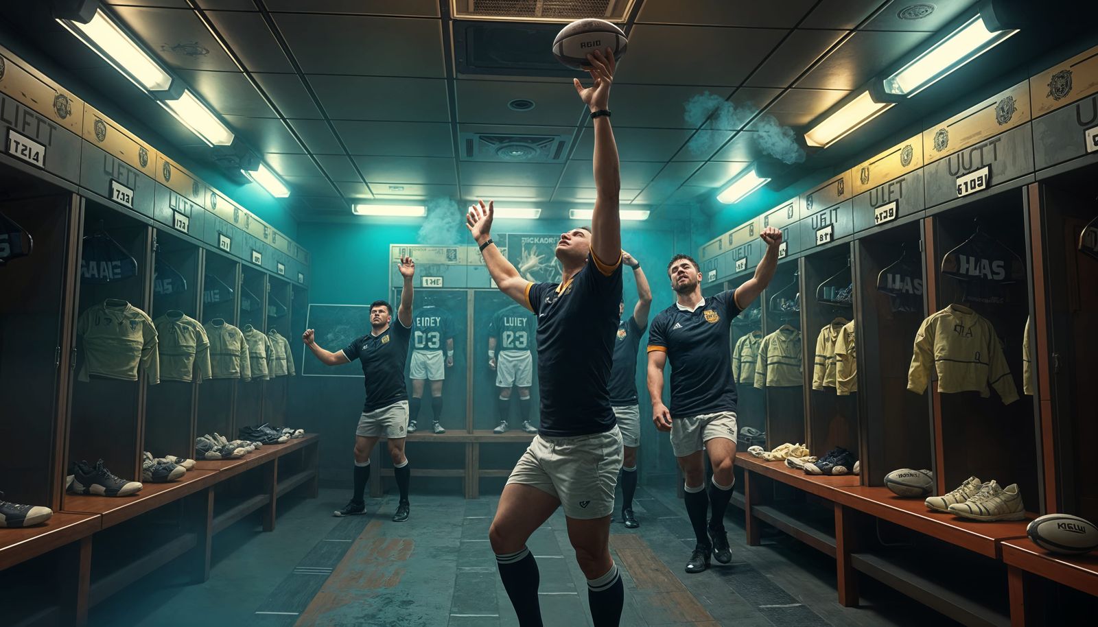 Rugby Team Celebrates Victory: Detailed Matte Painting