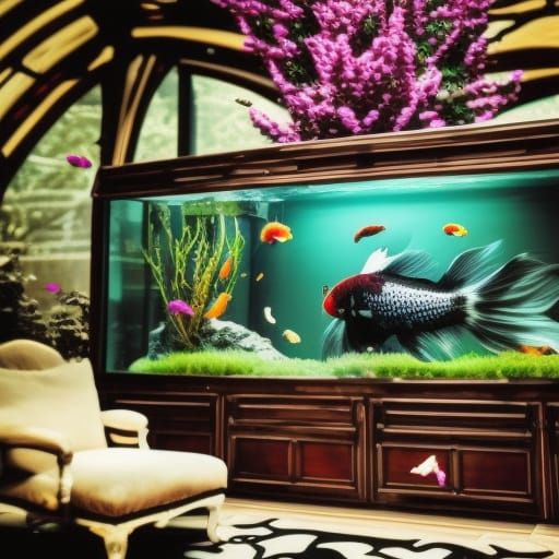 Ethereal gothic huge fish tank with koi fish& Beautiful craf...