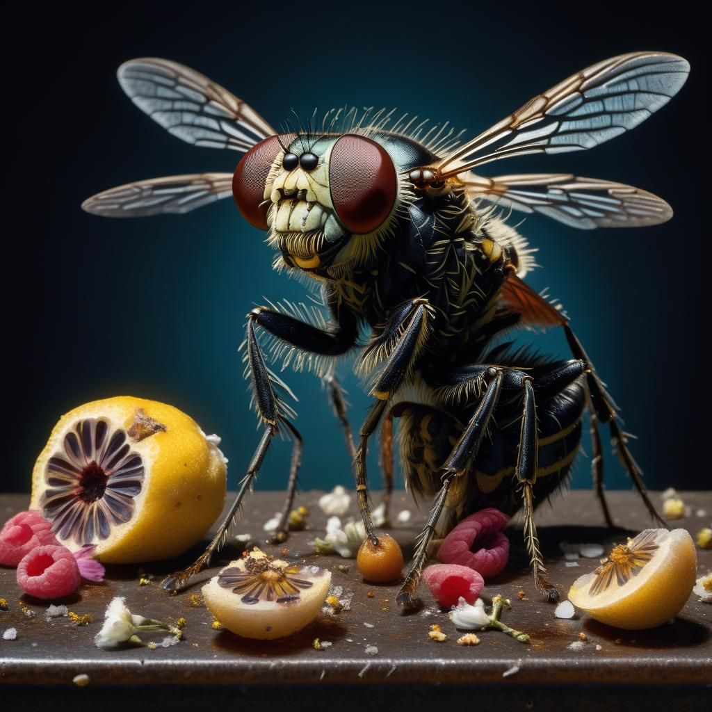 Anthropomorphic Fly Woman Portrait in Gritty Style