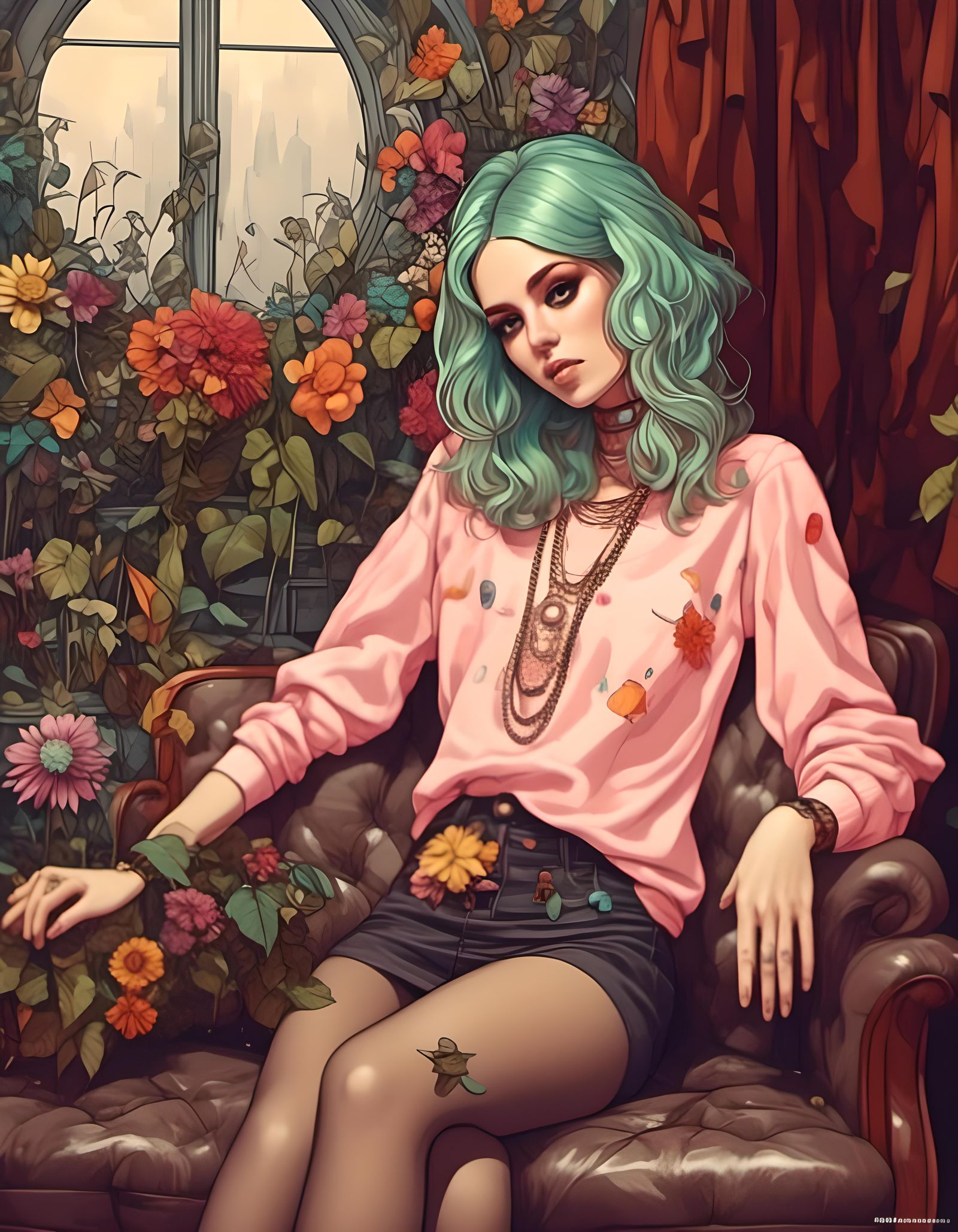 Psychedelic Woman in Miniskirt, 70s Style