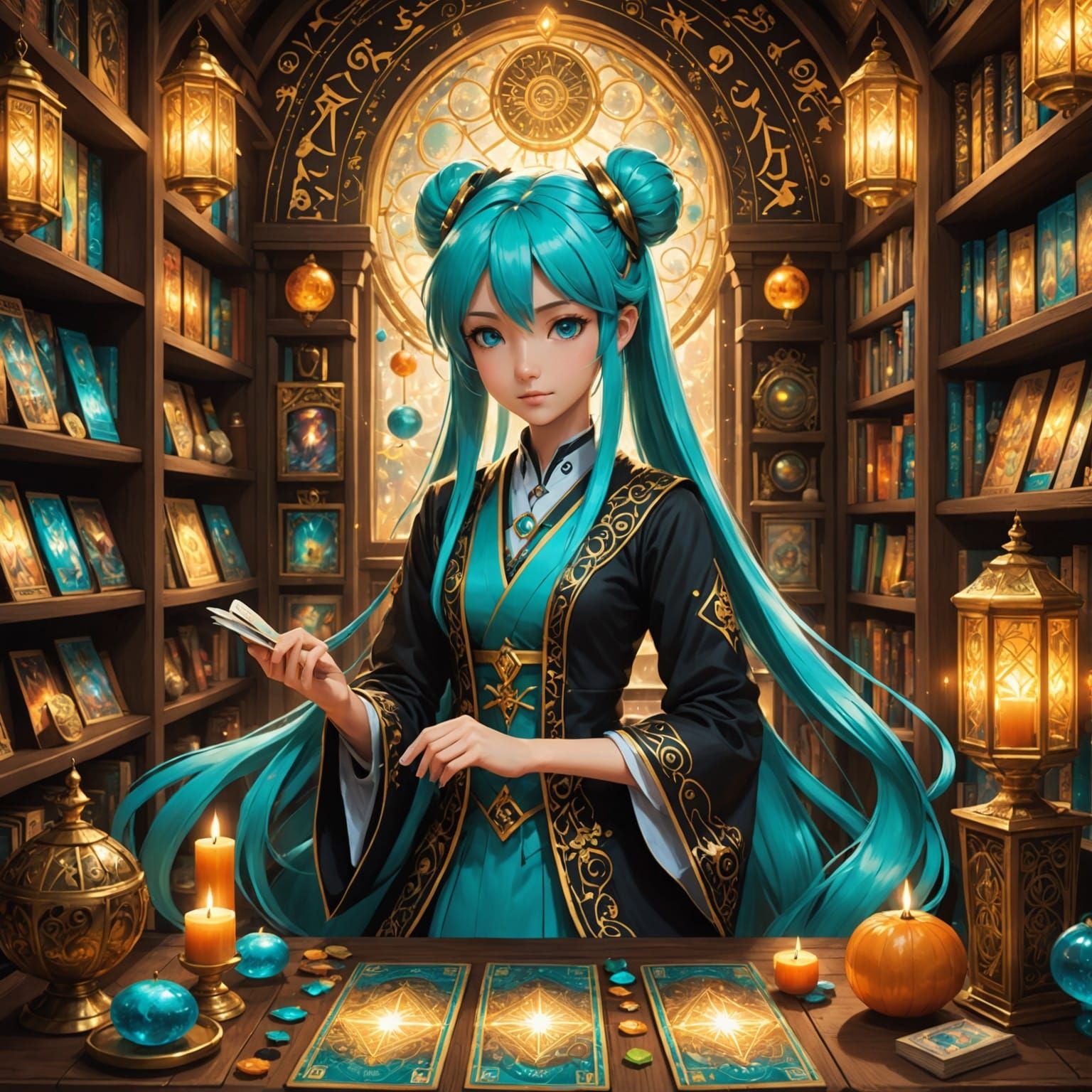 Hatsune Miku as Tarot Magician in Mystical Shop