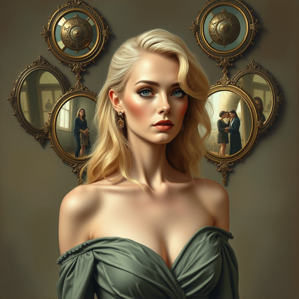 Surreal Reflections: Woman in a Hall of Mirrors