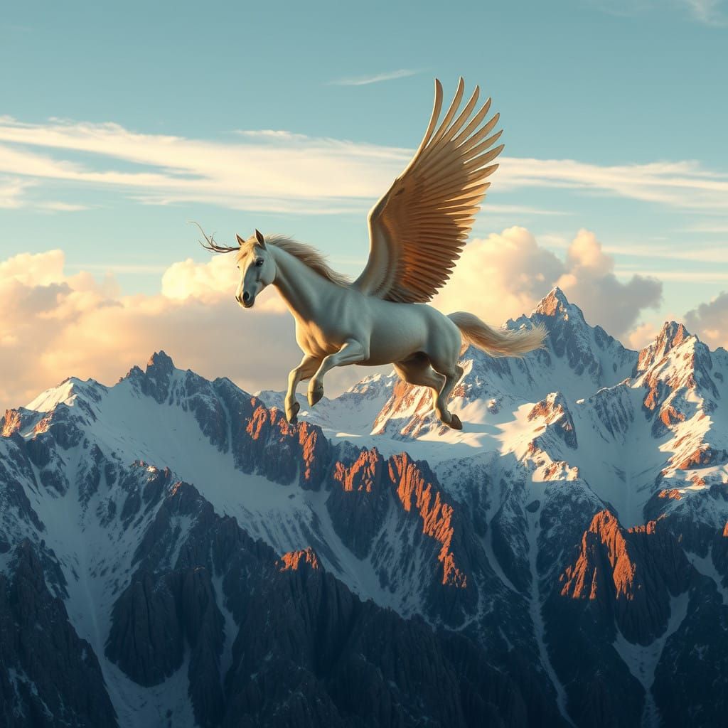 Ethereal White Pegasus soars over Rocky Mountains in Stunnin...