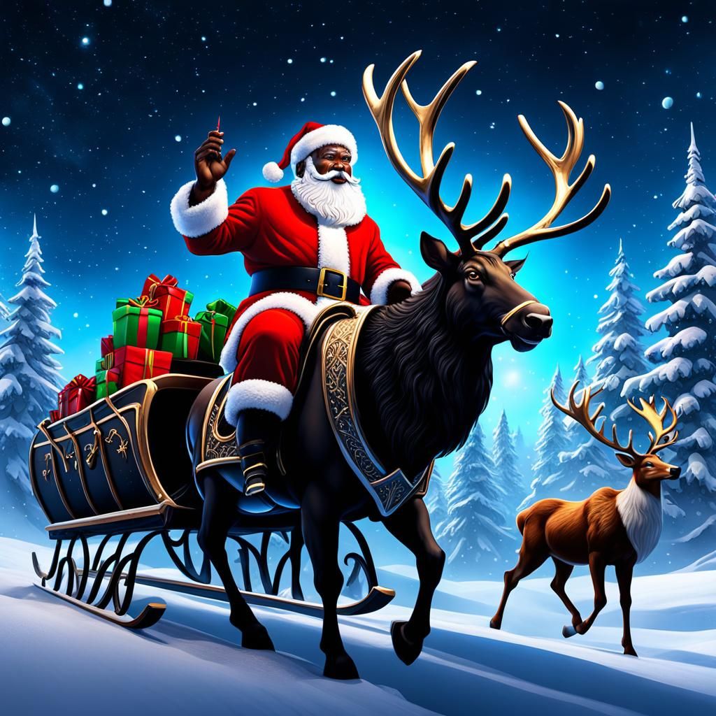 Black Santa Sleigh Ride in Winter Wonderland