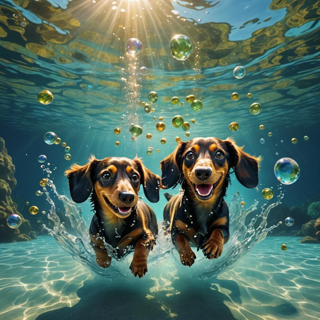 Underwater Dachshund in Shimmering Sunlight: Hyperrealistic ...