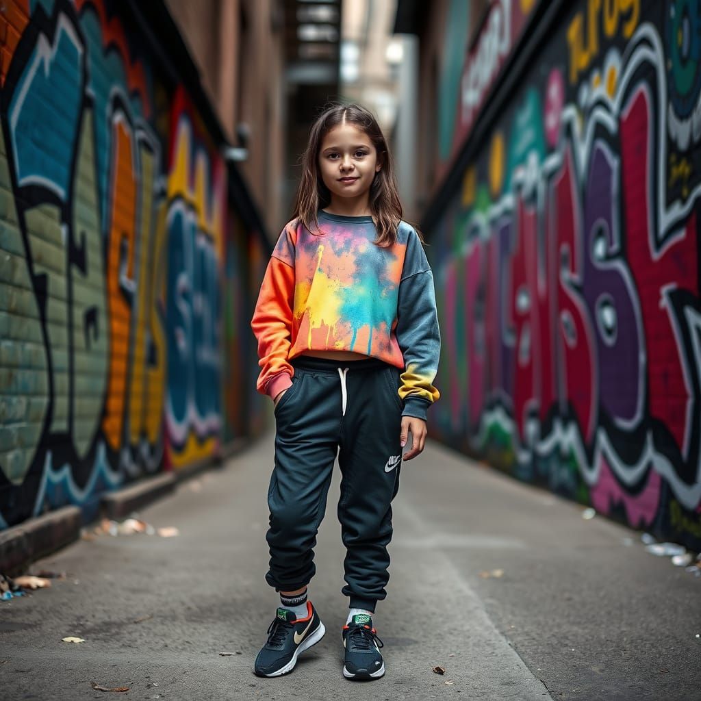 Urban Street Art Teen Girl in Vibrant Graffiti Style