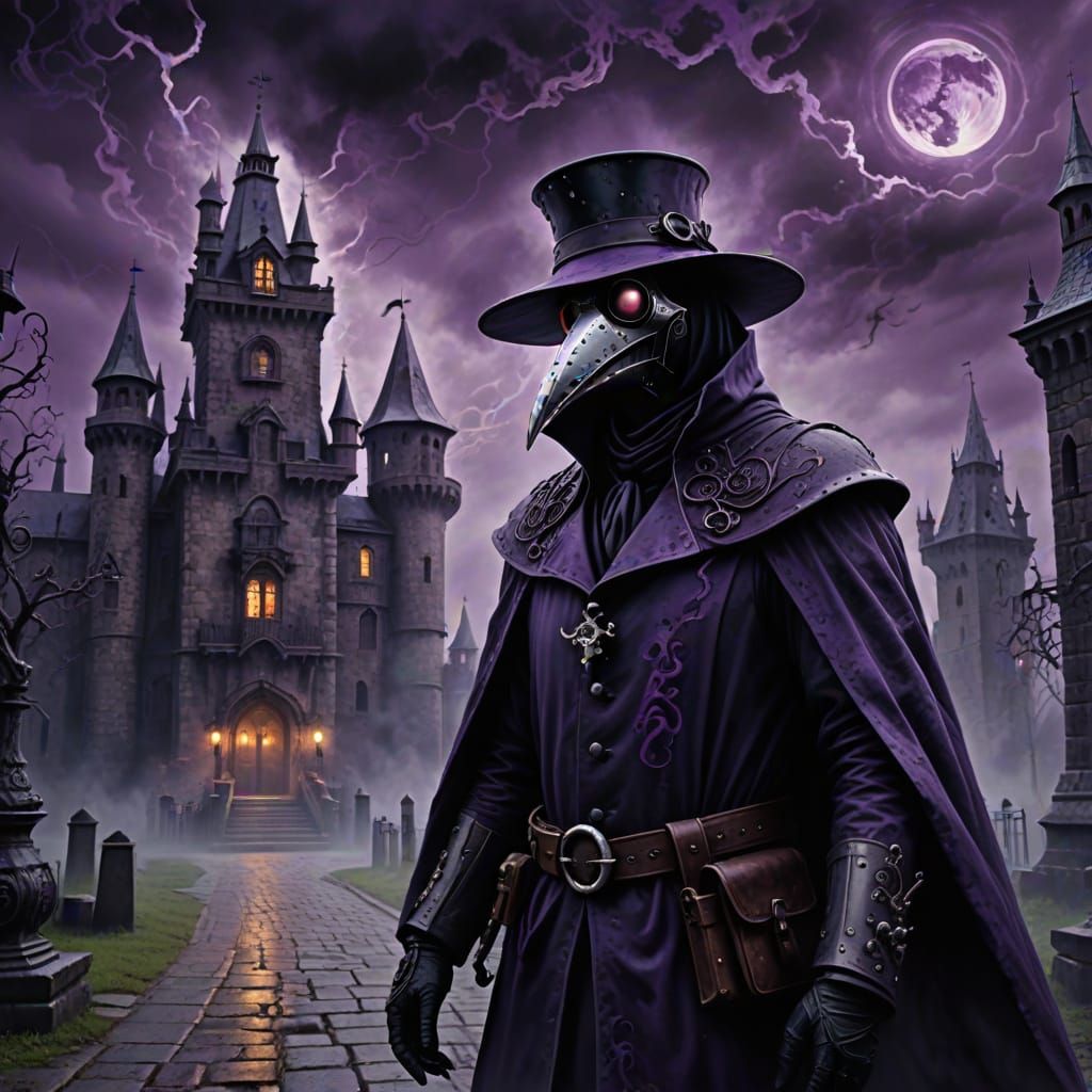 Steampunk Plague Doctor in Gothic Oil Painting Style