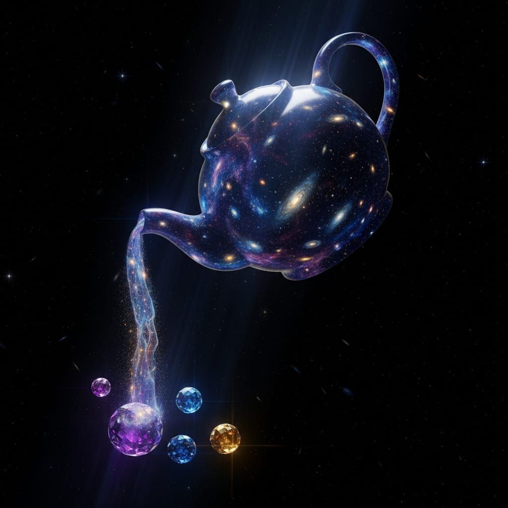 Celestial Teapot Pours Stardust in Cosmic Void