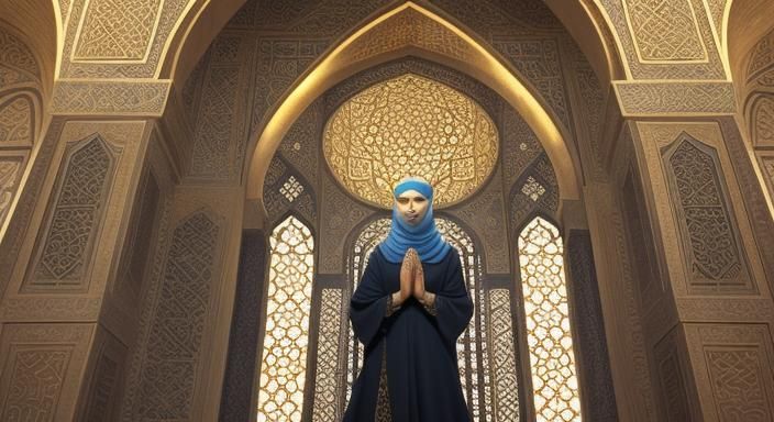 Woman Praying in Islamic Art Style