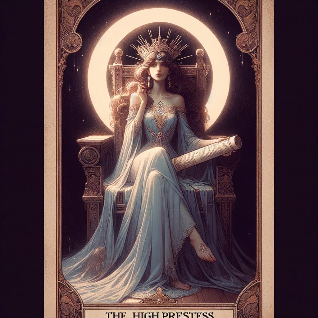 Mystical High Priestess Tarot Card Illustration