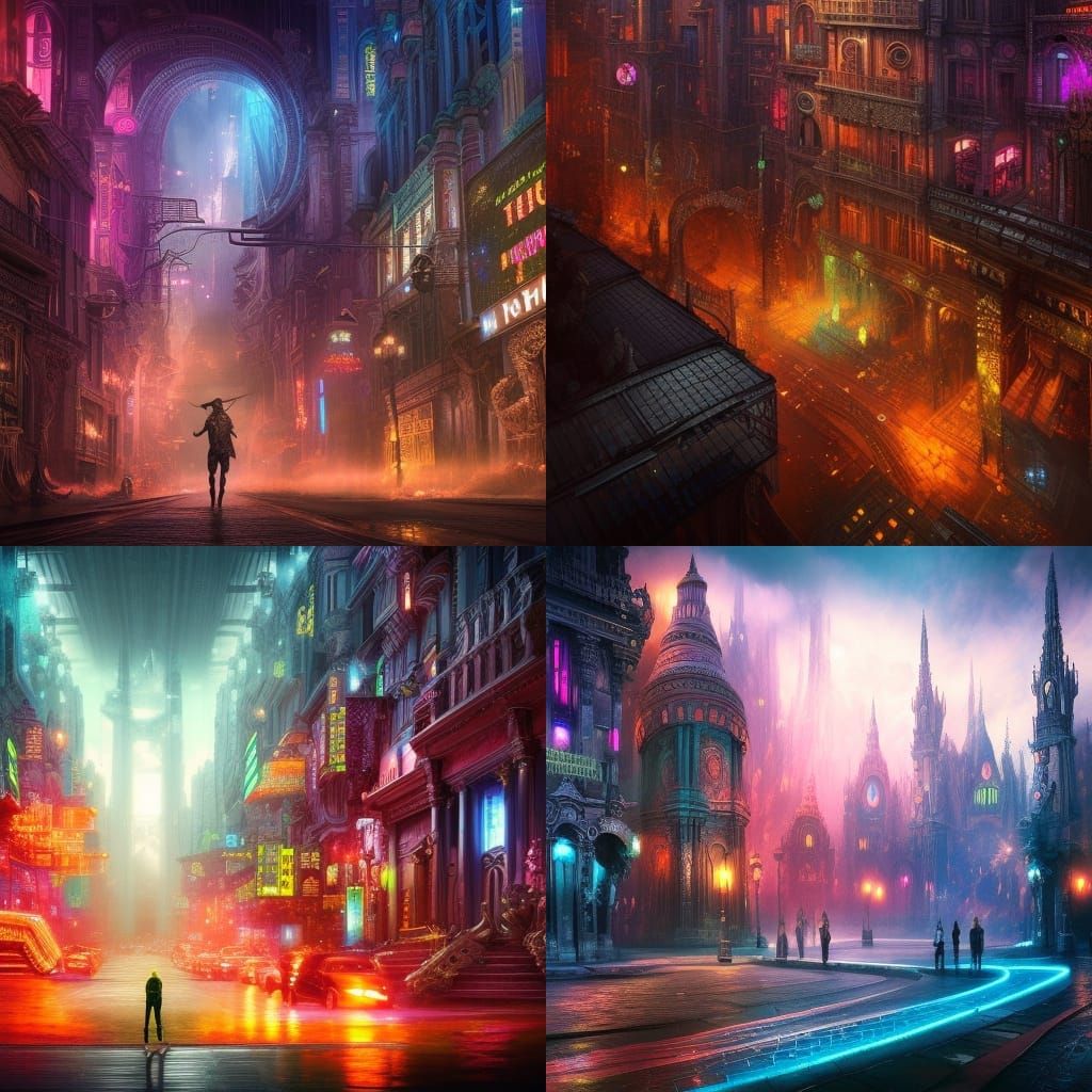 Epic Neon Cityscape: 3D Digital Matte Painting