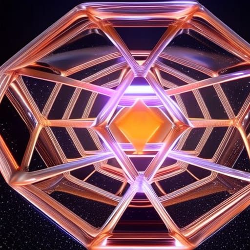 Hyper realistic beautiful glowing glass Orange Bicone Rhombic dipyramid Möbius strip rhombicosidodecahedron smoking with...