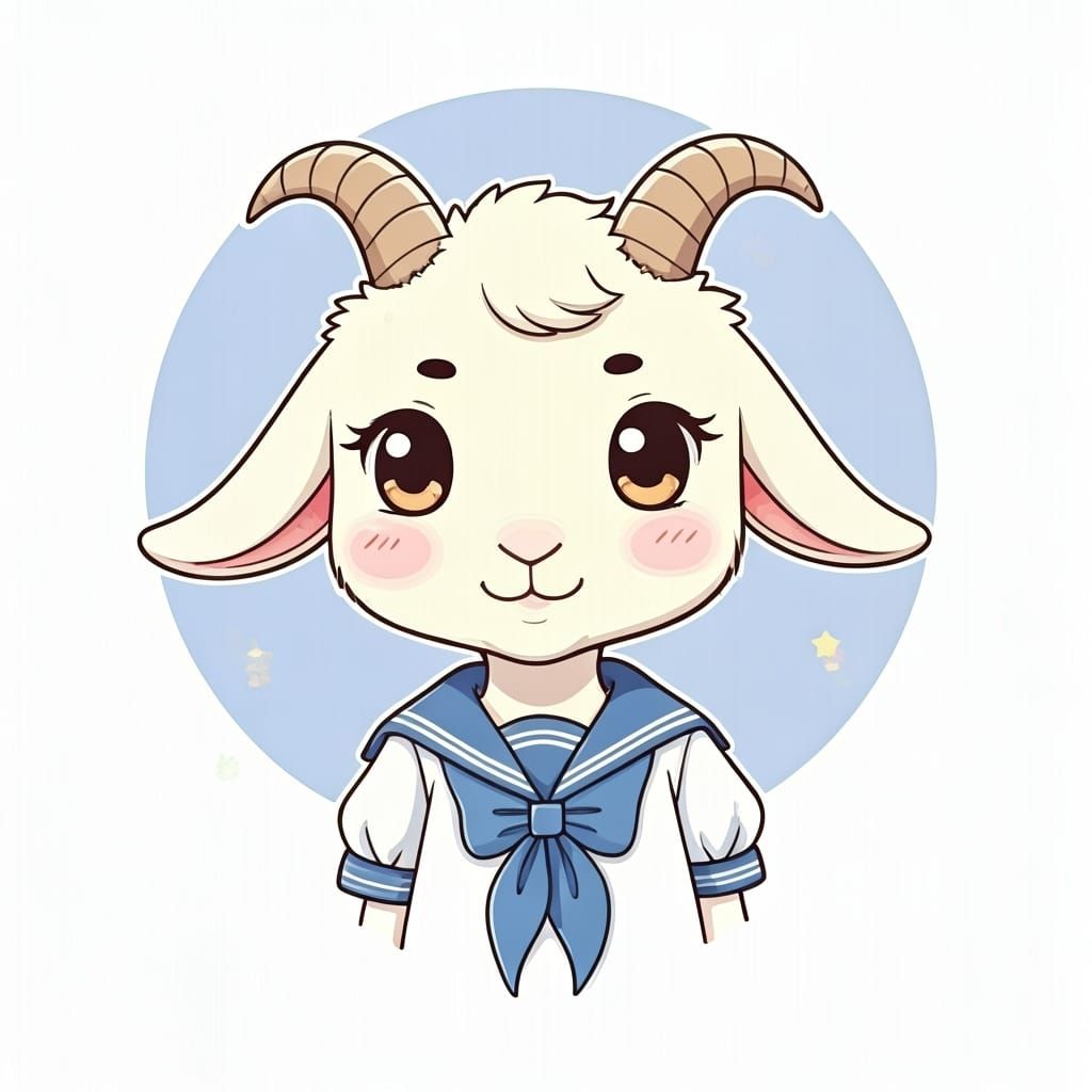 Adorable Goat-Chan in Sailor Fuku, Pop Art Style