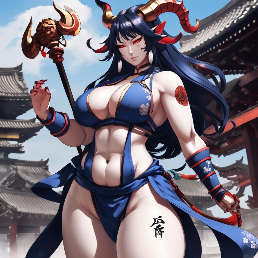 Anime Style Beautiful Curvy Female Oni