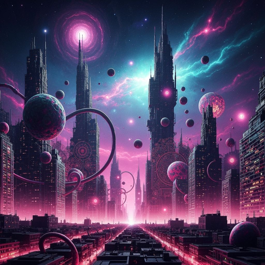 Surreal Futuristic Landscape with Vibrant Colors