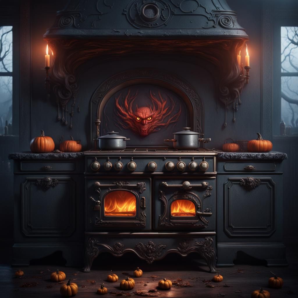 Spooky Stove with Evil Face and Wicked Eyes