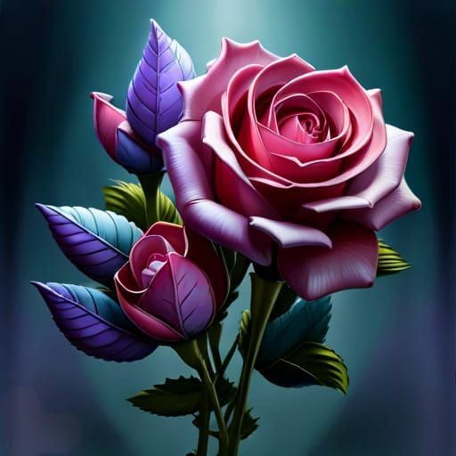 Steampunk Lavender Roses in Dark Fantasy Style