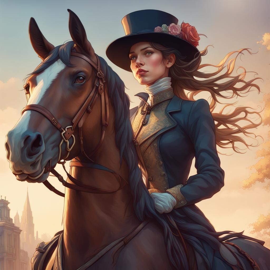 Victorian Girl on Horseback: Detailed 8K Portrait