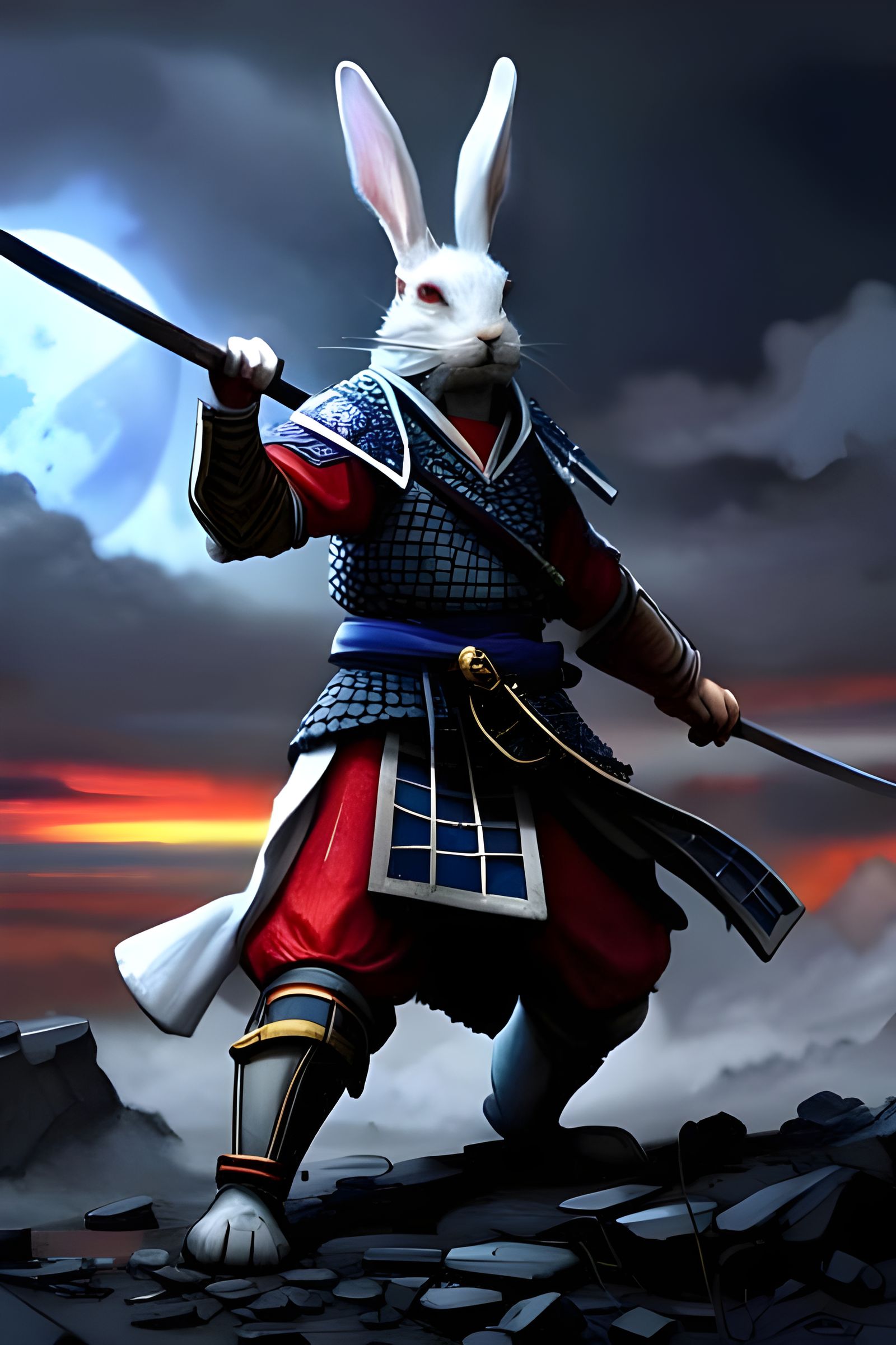 Rabbit Samurai Battle in Thunderstorm: Splash Art