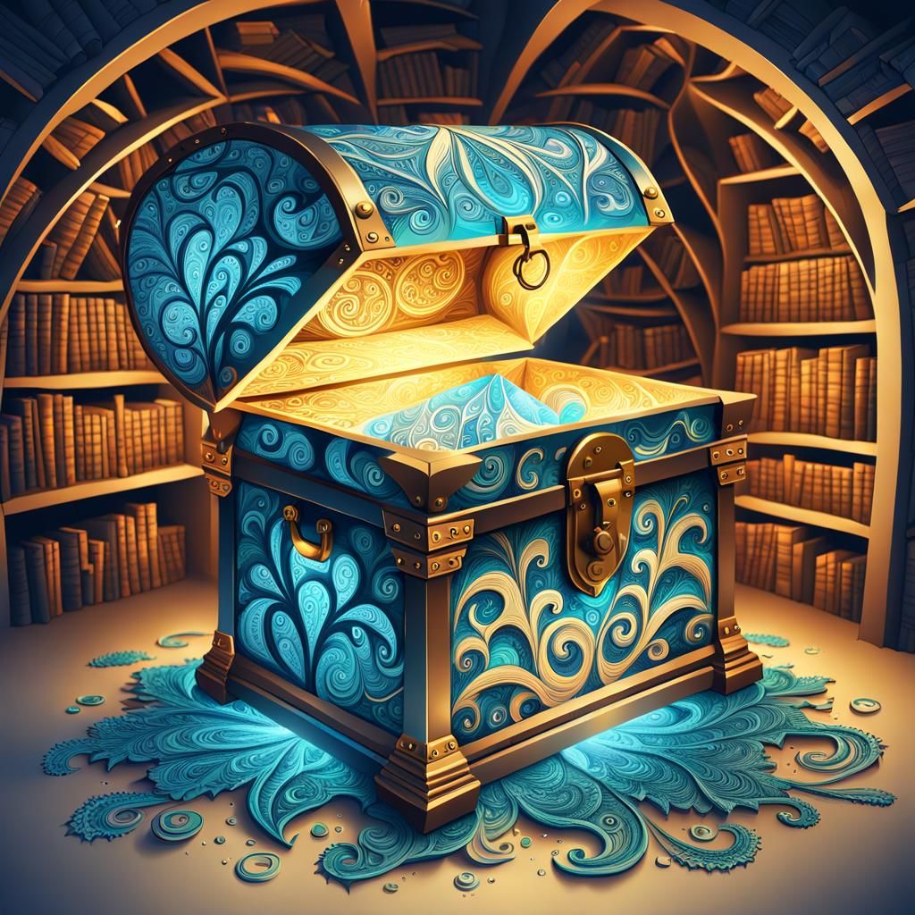 Treasure Chest in a Magic Library with Zentangle
