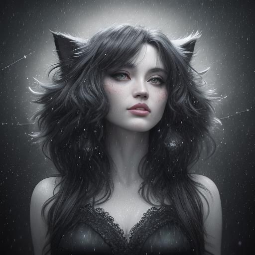 Calico Kitten Constellation in Bioluminescent Charcoal Style