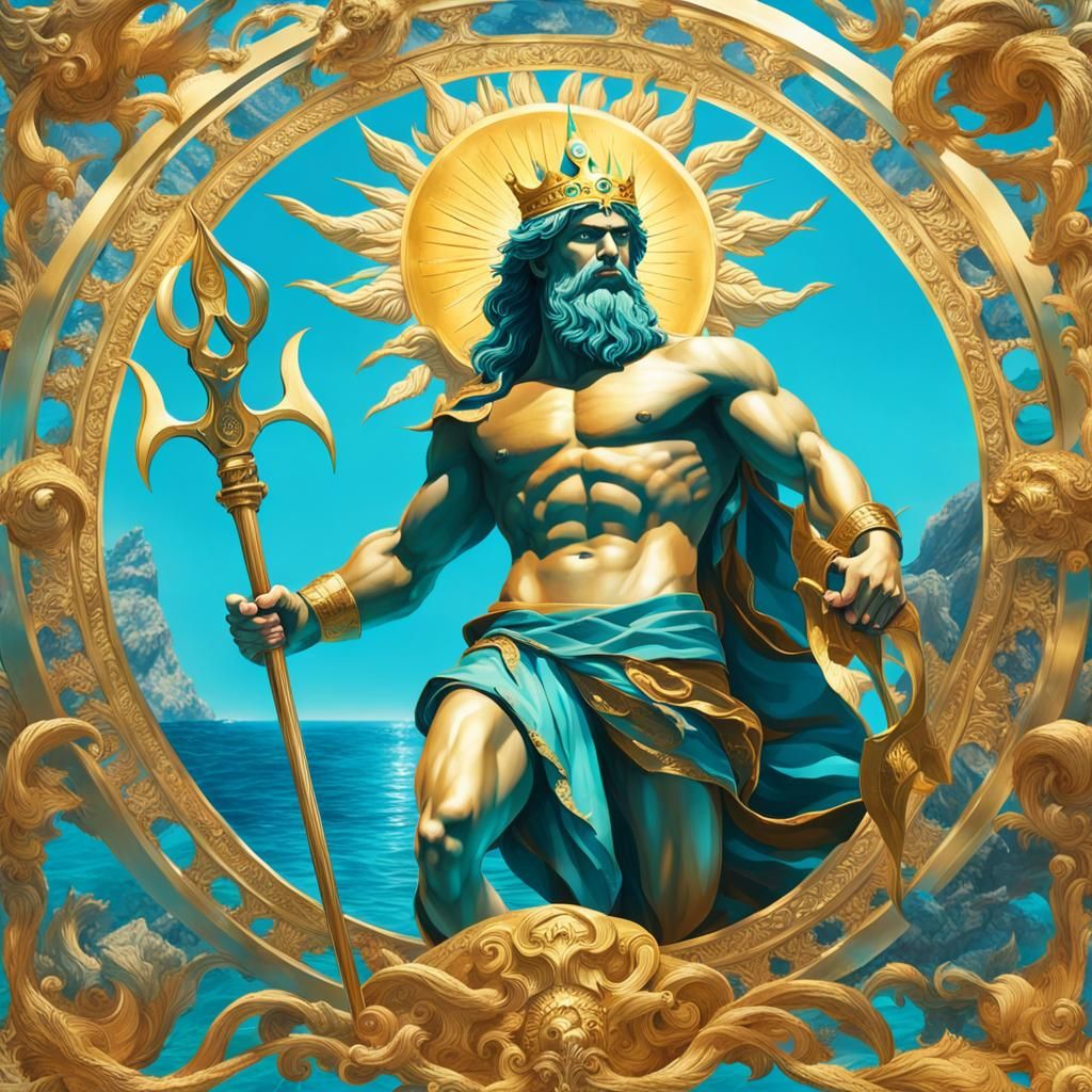Neptune God with Trident in Mediterranean Altar