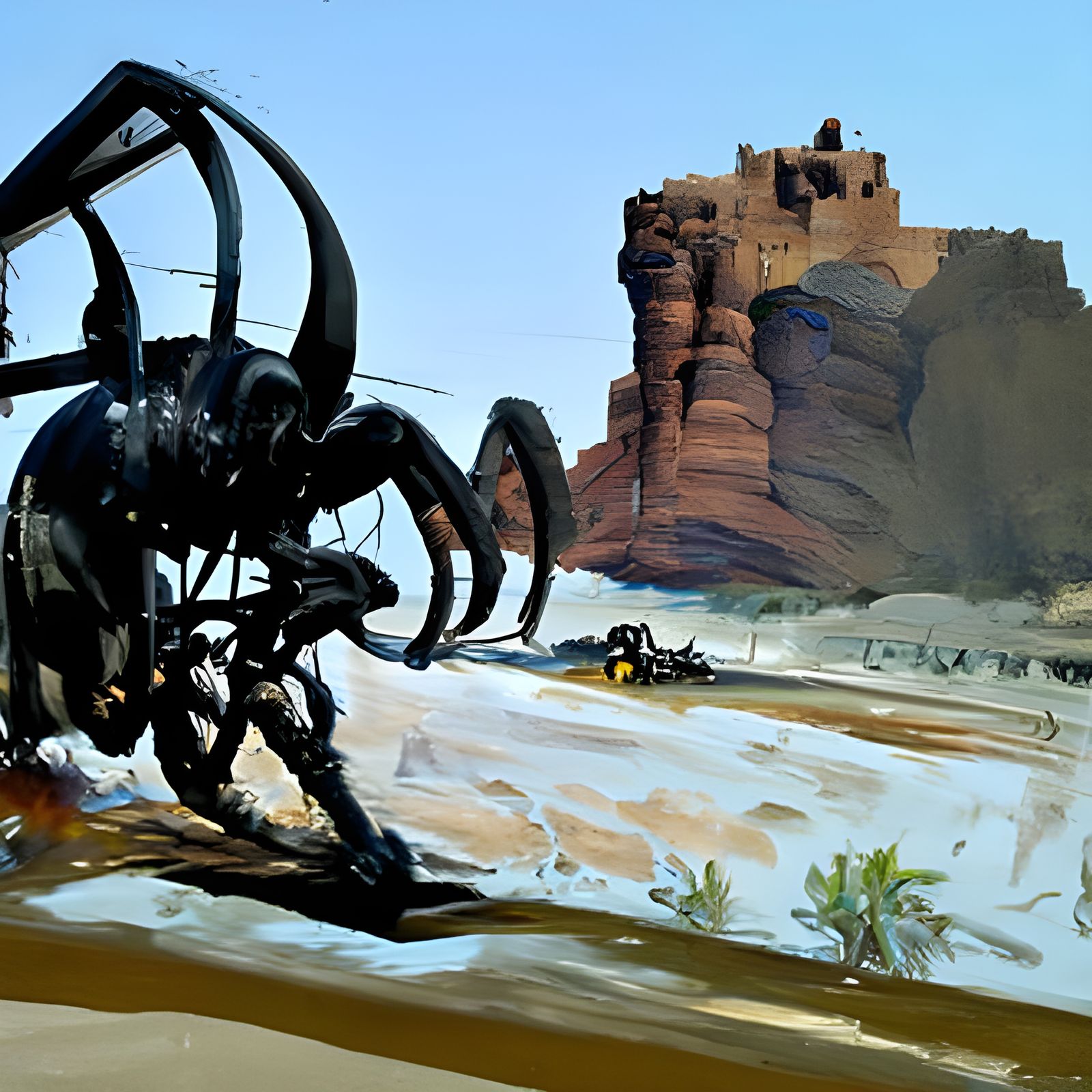 Giant Black Scorpion in Desert Ruins Painting